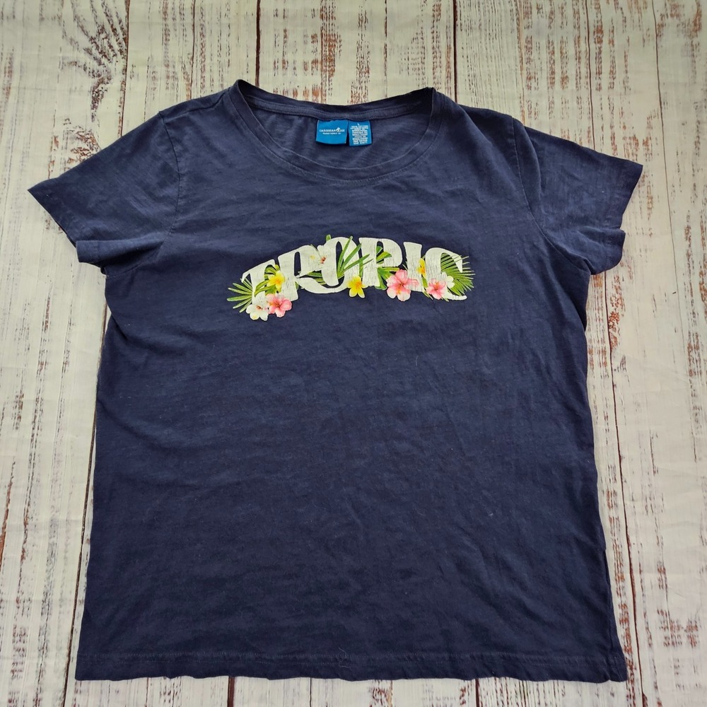 Caribbean Joe Island Supply Tropic Blue Short Sleeve Cotton T-Shirt Women's L‎